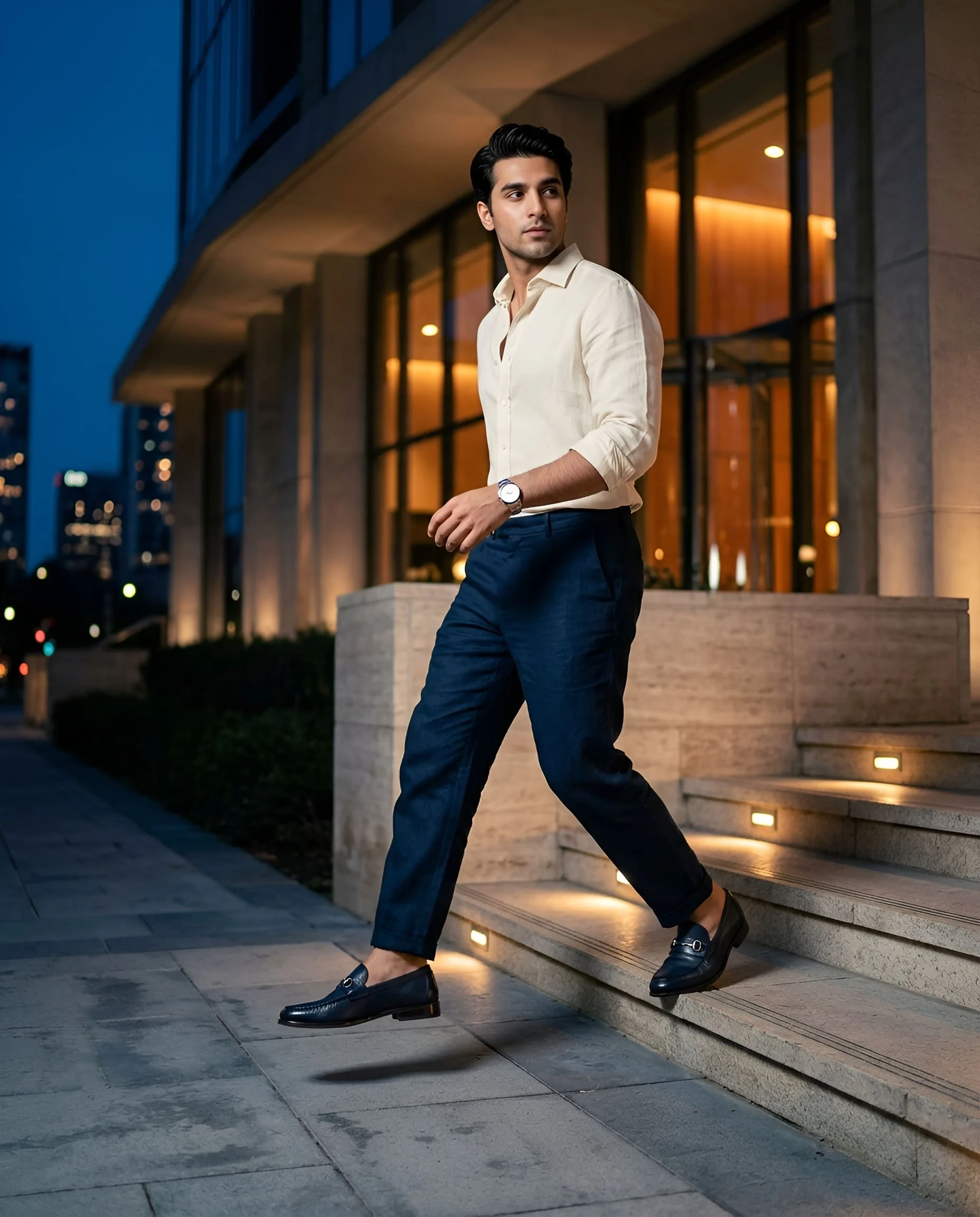 Man wearing Step31 premium leather shoes.